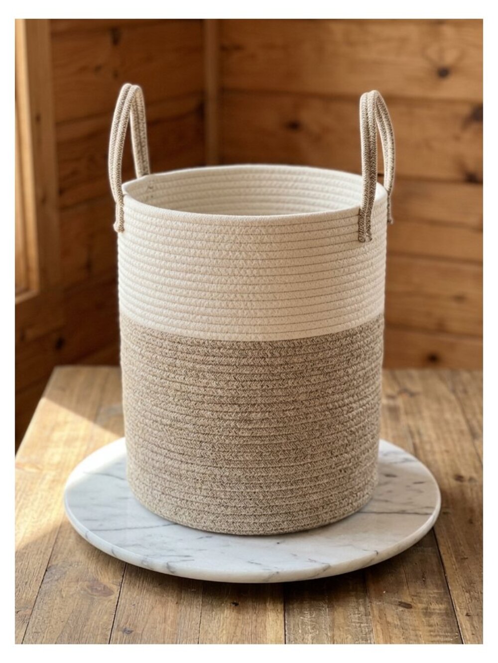 60L Handwoven Cotton Rope Laundry Basket Hamper Collapsible Freestanding